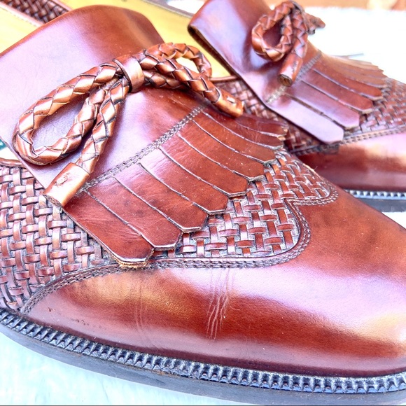 COLE HAAN Walnut Leather Woven Tasseled Loafer - Picture 2 of 8